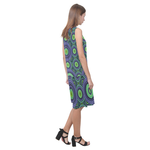 Green and Blue Stitched Sleeveless Splicing Shift Dress(Model D17)