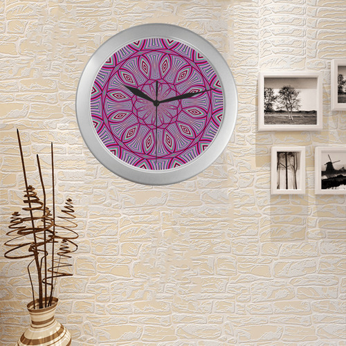 Fractal Kaleidoscope Mandala Flower Abstract 23 Silver Color Wall Clock