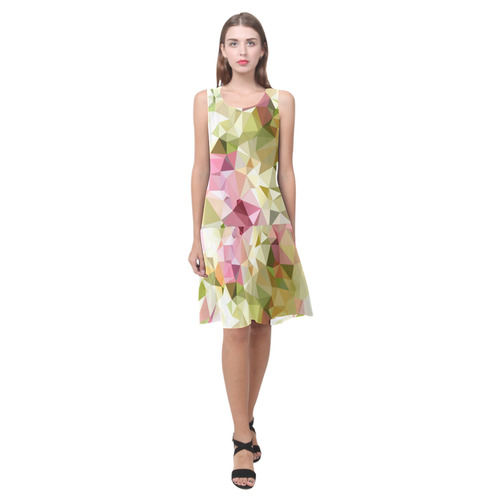 Low Poly Pastel Flower Sleeveless Splicing Shift Dress(Model D17)