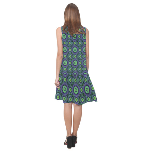 Green and Blue Stitched  Pattern Sleeveless Splicing Shift Dress(Model D17)