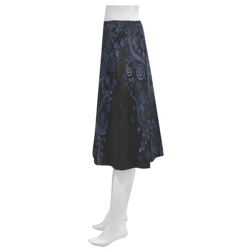 Ornamental blue on dark Mnemosyne Women's Crepe Skirt (Model D16)