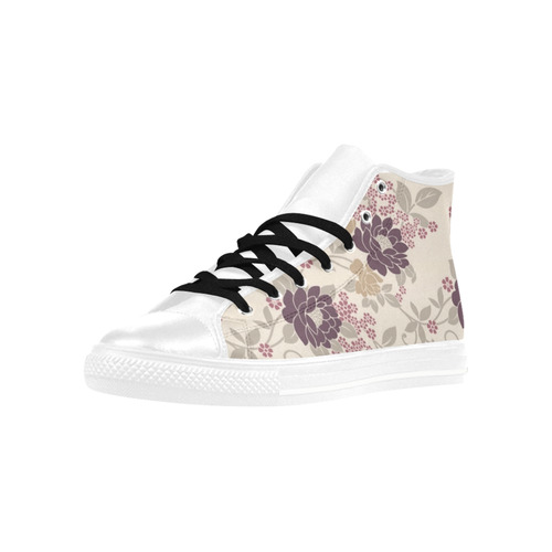 Vintage Burgundy Floral Wallpaper Pattern Aquila High Top Microfiber Leather Women's Shoes (Model 032)