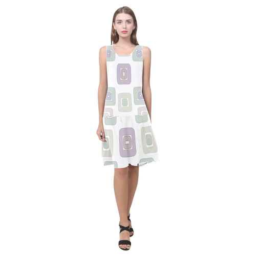 Green and Purple Squares Sleeveless Splicing Shift Dress(Model D17)