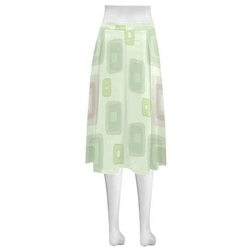 Green and Pink squares, back to 70's Mnemosyne Women's Crepe Skirt (Model D16)