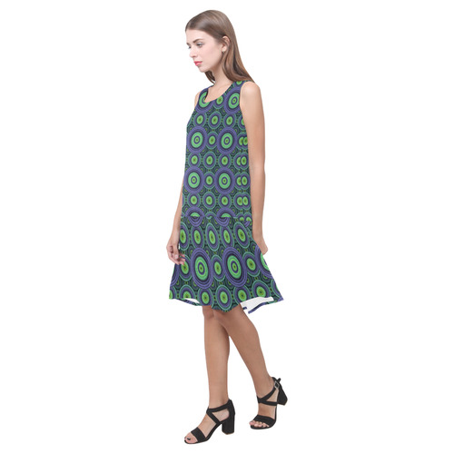 Green and Blue Stitched  Pattern Sleeveless Splicing Shift Dress(Model D17)