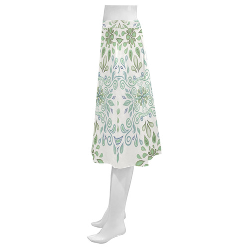 Blue and Green watercolor pattern Mnemosyne Women's Crepe Skirt (Model D16)