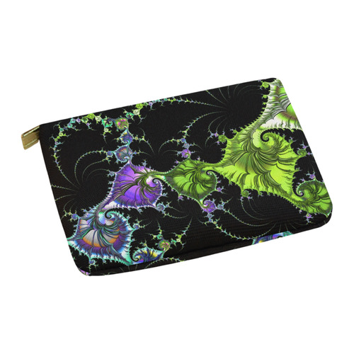 SPIRAL Filigree FRACTAL black green violet Carry-All Pouch 12.5''x8.5''