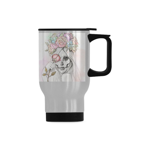 Boho Queen, skull girl, watercolor woman Travel Mug (Silver) (14 Oz)