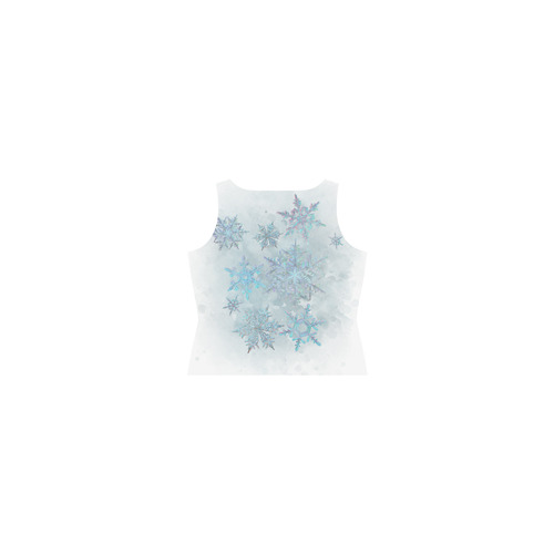 Snowflakes, snow, white and blue Sleeveless Splicing Shift Dress(Model D17)