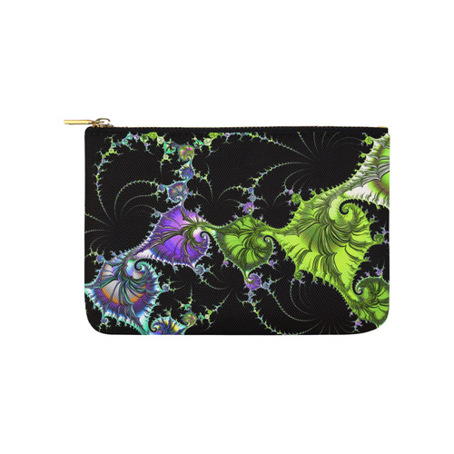 SPIRAL Filigree FRACTAL black green violet Carry-All Pouch 9.5''x6''