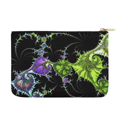 SPIRAL Filigree FRACTAL black green violet Carry-All Pouch 12.5''x8.5''