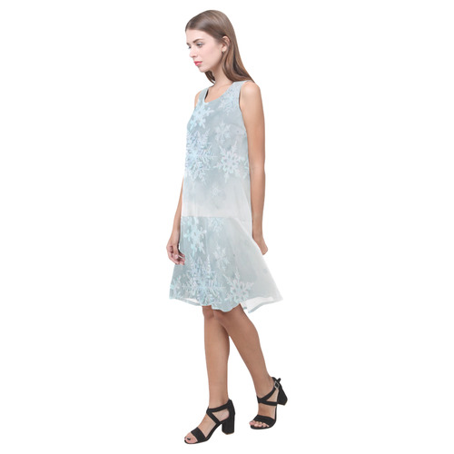 Snowflakes White and blue Sleeveless Splicing Shift Dress(Model D17)