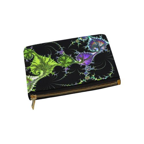 SPIRAL Filigree FRACTAL black green violet Carry-All Pouch 9.5''x6''