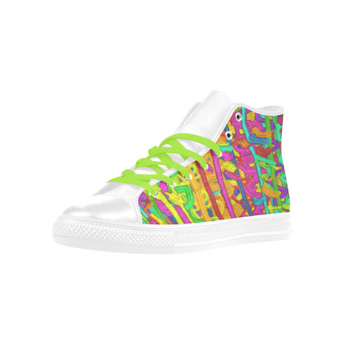 Pink Yellow Green Colorful Abstract Aquila High Top Microfiber Leather Women's Shoes (Model 032)