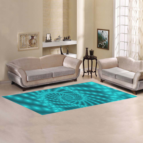Glossy Turquoise Beaded Spiral Fractal Area Rug 9'6''x3'3''