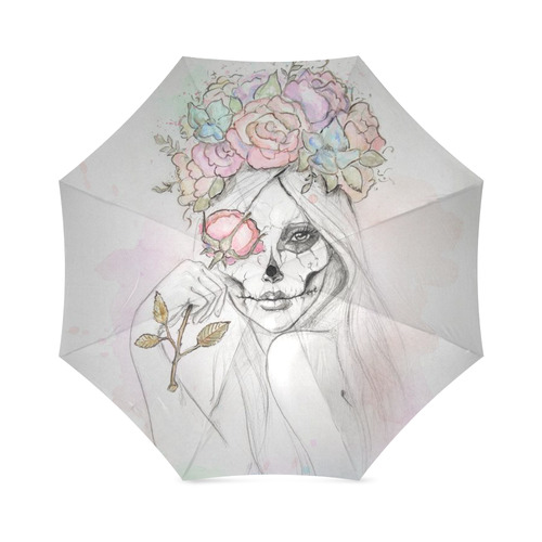 Boho Queen, skull girl, watercolor woman Foldable Umbrella (Model U01)