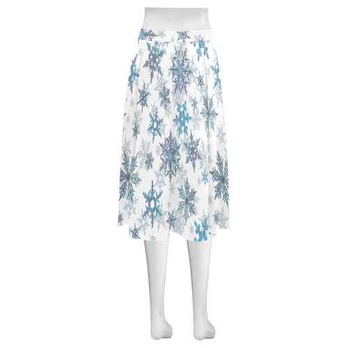 Snowflakes, Blue snow, stitched Mnemosyne Women's Crepe Skirt (Model D16)