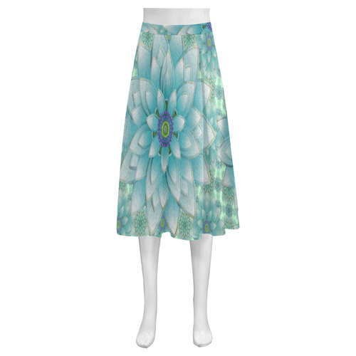 Turquoise Happy Lotus Mnemosyne Women's Crepe Skirt (Model D16)