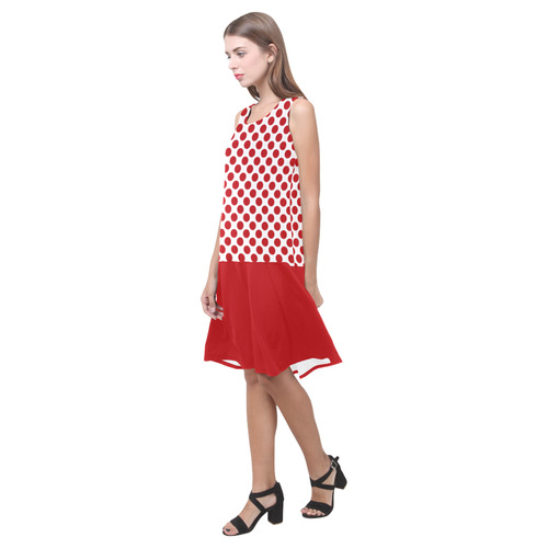 Red Polka Dots Sleeveless Splicing Shift Dress(Model D17)