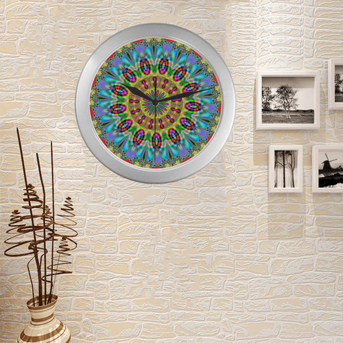 Fractal Kaleidoscope Mandala Flower Abstract 20 Silver Color Wall Clock