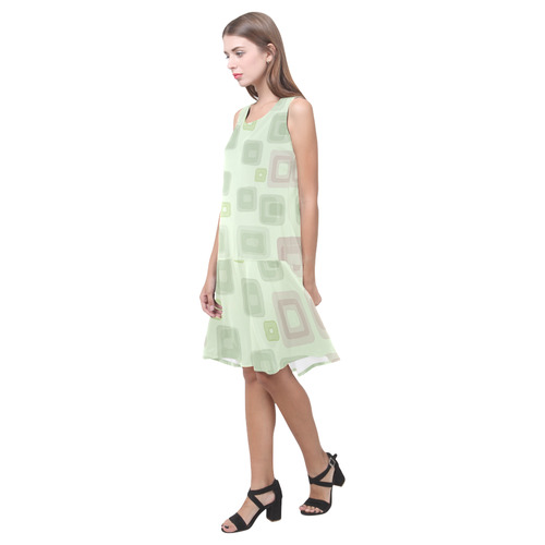 Green and Pink squares, back to 70's Sleeveless Splicing Shift Dress(Model D17)
