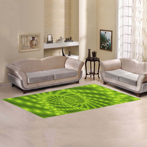 Glossy Lime Green Beaded Spiral Fractal Area Rug 9'6''x3'3''