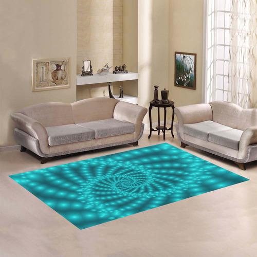 Glossy Turquoise Beaded Spiral Fractal Area Rug7'x5'