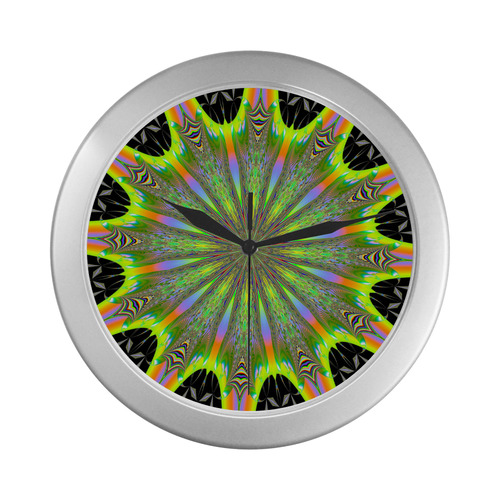 Fractal Kaleidoscope Mandala Flower Abstract 32 Silver Color Wall Clock