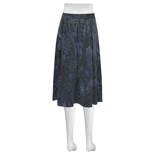 Ornamental blue on dark Mnemosyne Women's Crepe Skirt (Model D16)