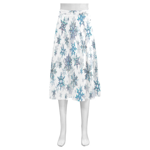 Snowflakes, Blue snow, stitched Mnemosyne Women's Crepe Skirt (Model D16)