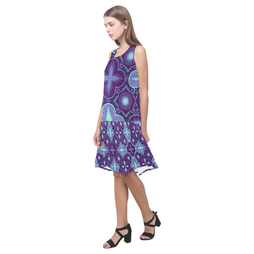 Purple blue Sleeveless Splicing Shift Dress(Model D17)