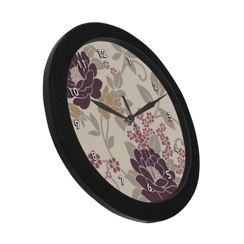 Beautiful Vintage Burgundy Floral Wallpaper Circular Plastic Wall clock