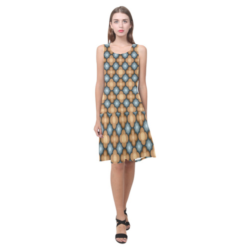Brown, Blue Floral Pattern Sleeveless Splicing Shift Dress(Model D17)