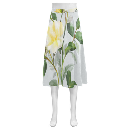 Yellow Rose with signature Mnemosyne Women's Crepe Skirt (Model D16)