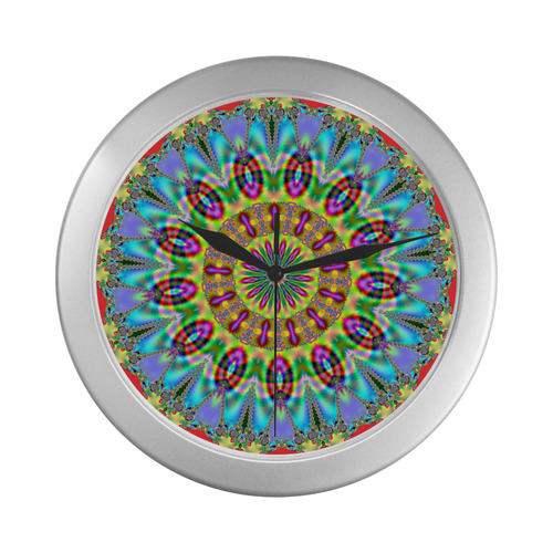 Fractal Kaleidoscope Mandala Flower Abstract 20 Silver Color Wall Clock