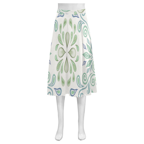 Blue and Green watercolor design Mnemosyne Women's Crepe Skirt (Model D16)