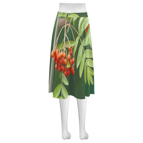 Watercolor Rowan tree - Sorbus aucuparia Mnemosyne Women's Crepe Skirt (Model D16)