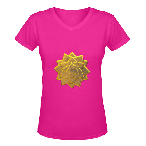 Metallic Golden Gift Bow for Presents Women's Deep V-neck T-shirt (Model T19)