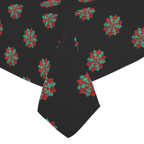 Metallic Red & Green Christmas Bows on Black Cotton Linen Tablecloth 52"x 70"