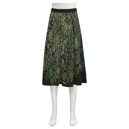 3D Ornaments -Fantasy Tree, green on black Mnemosyne Women's Crepe Skirt (Model D16)