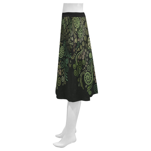 3D Ornaments -Fantasy Tree, green on black Mnemosyne Women's Crepe Skirt (Model D16)
