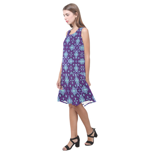 Purple blue seamless pattern Sleeveless Splicing Shift Dress(Model D17)