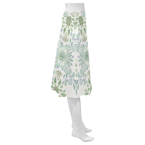 Blue and Green watercolor pattern Mnemosyne Women's Crepe Skirt (Model D16)