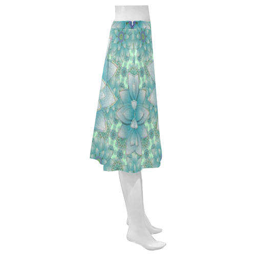 Turquoise Happy Lotus Mnemosyne Women's Crepe Skirt (Model D16)