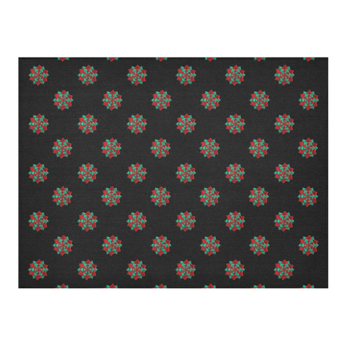 Metallic Red & Green Christmas Bows on Black Cotton Linen Tablecloth 52"x 70"