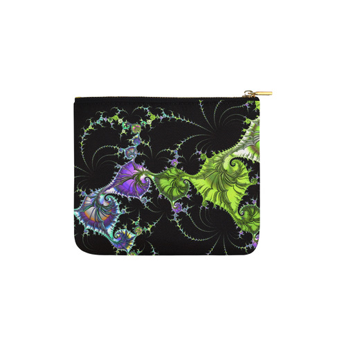 SPIRAL Filigree FRACTAL black green violet Carry-All Pouch 6''x5''