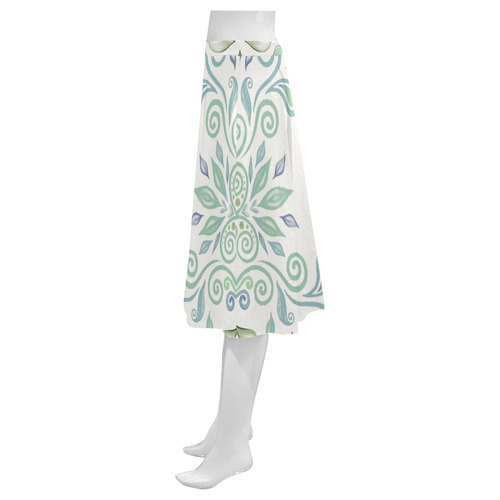 Blue and Green watercolor design Mnemosyne Women's Crepe Skirt (Model D16)