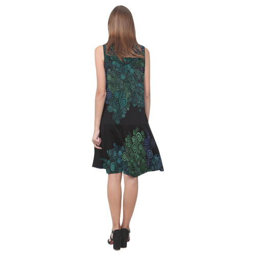 Turquoise Psychedelic Rose Sleeveless Splicing Shift Dress(Model D17)