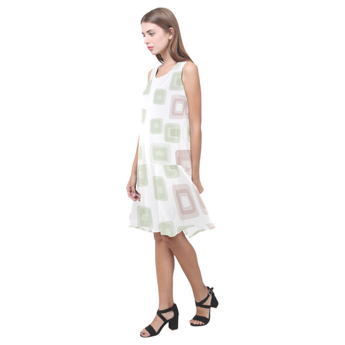 Green and Pink pastel squares, back to 70's Sleeveless Splicing Shift Dress(Model D17)