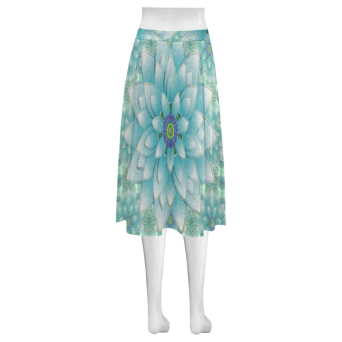 Turquoise Happy Lotus Mnemosyne Women's Crepe Skirt (Model D16)